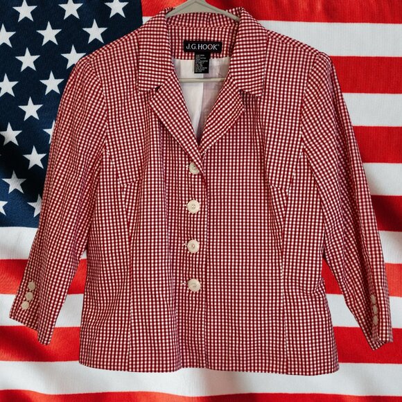 Lady's Red &o White Checked Jacket by JG Hook, Size 12; Lined; Good Cond. - Picture 1 of 10
